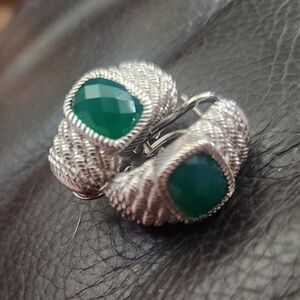 Judith Ripka 925 Sterling Silver Green Doublet Clip/Post Pierced Earrings